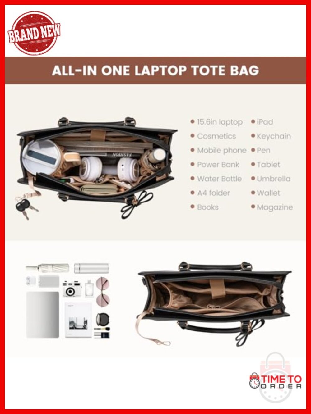 LOVEVOOK Laptop Tote Bag, Water-Resistant PU Leather Work Briefcase, Large - Picture 4 of 5